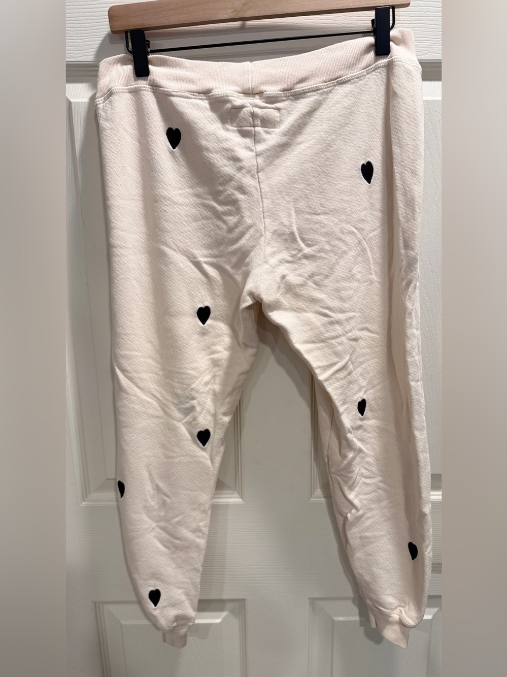 The GREAT. Heart Print Joggers Size 0 Cream Cotton Sweatpants Cozy Lounge Pants - Picture 6 of 12